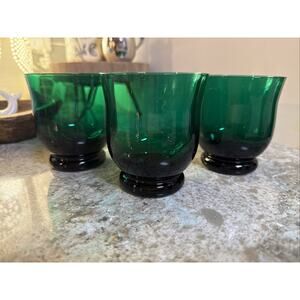 Vintage Emerald Green Tulip Shape Footed Cocktail Glasses Set (3)‎